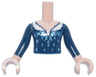 Torso Mini Doll Girl Dark Blue Dress Top with Metallic Light Blue Snowflake and White Fur Collar with Metallic Pink Dots Pattern, Light Nougat Arms with Hands with Dark Blue Long Sleeves