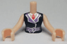 Torso Mini Doll Woman Dark Blue Blouse Top with Open Collar and Belt Pattern, Light Nougat Arms with Hands
