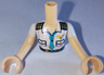Torso Mini Doll Woman White Captain Uniform Top with Tie and Belt Pattern, Light Nougat Arms with Hands with White Sleeves