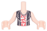 Torso Mini Doll Woman Black Vest over Red Shirt with Cherries, Long Necklace Pattern, Light Nougat Arms with Hands