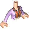 Torso Mini Doll Woman Lavender Jacket over Checkered Dark Orange and Bright Light Orange Shirt with Tan Belt Pattern, Light Nougat Arms with Hands with Lavender Long Sleeves