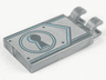 Tile, Modified 2 x 3 with 2 Clips with Dark Bluish Gray Keyhole on Metallic Light Blue and Silver Clasp Pattern