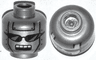 Minifigure, Head Alien Robot with Silver Face, Black Sunglasses, Rivets, and Open Rectangular Mouth with White Teeth Pattern