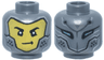 Minifigure, Head Dual Sided with Silver, Dark Silver and Black Mask with Vent Dots and Yellow Face, Black Eyebrows and Smirk / Metallic Light Blue Eye Slits Pattern