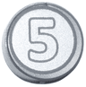 Tile, Round 1 x 1 with Dark Bluish Gray Outlined Number 5 on Silver Background Coin Pattern