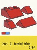 LEGO 1 x 2 and 3 x 2 Sloping Bricks, Blue (281-2) set, 1959