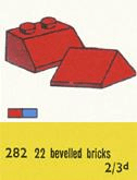 LEGO 2 x 2 Sloping Roof Bricks, Red (282-1) set, 1959