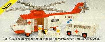 LEGO Red Cross Helicopter and Ambulance / Rescue Vehicles (386-1) set, 1976