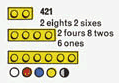 LEGO 2 eights 2 sixes 2 fours 8 twos 6 ones (The Building Toy) (421-2) set, 1966