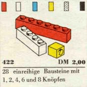 LEGO 1 x 1, 1 x 2, 1 x 4, 1 x 6, 1 x 8 Bricks (422-1) set, 1966