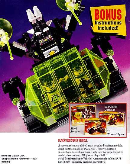 LEGO Space Blacktron II Bundle Pack (Copack of Sets 6851, 6878, and 6887) - Blacktron Super Vehicle (4741-1) set, 1993