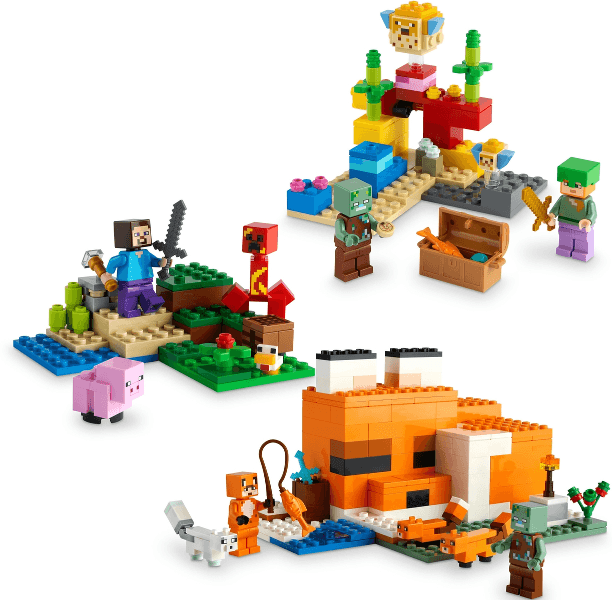LEGO Minecraft Bundle Pack, 3 in 1 Play Pack (Sets 21164, 21177, and 21178) - Overworld Adventures Pack (66779-1) set, 2023