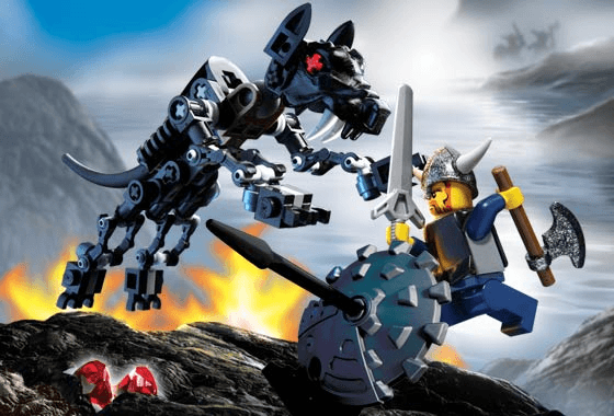 LEGO Viking Warrior challenges the Fenris Wolf (7015-1) set, 2005