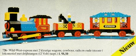 LEGO 12V Western Train with 2 Wagons and Cowboys (726-1) set, 1976