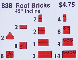 LEGO Red Roof Bricks Parts Pack, 45 degrees (838-1) set