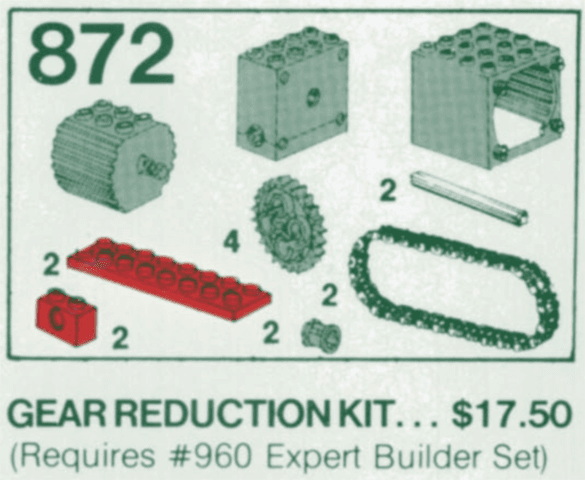 LEGO Two Gear Blocks (Gear Reduction Kit) (872-1) set, 1978