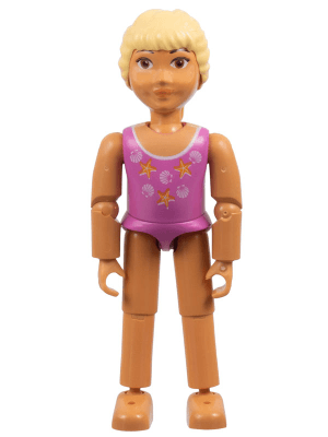 Belville Female, Child Girl - Dark Pink Swimsuit with Starfish / Sea Stars and Seashells Pattern, Very Light Orange Hair (4111838)