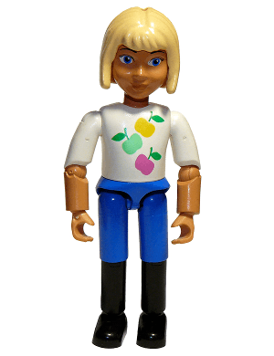 Belville Female, Child Girl (Horse Rider) - Blue Shorts, White Top with Apples Pattern, Very Light Orange Hair, Black Shoes (4107496)