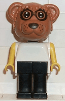 Fabuland Bear - Ricky Raccoon, Black Legs, White Top, Yellow Arms, Small Eyes Mask