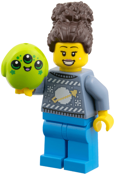 Advent Calendar 2025, City (Day 13) - Woman with Alien Plush Toy