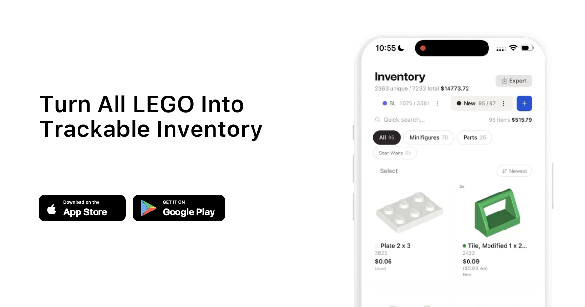 Turn All LEGO Into Trackable Inventory with brick'em app download buttons