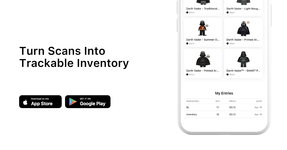 Turn Scans Into Trackable Inventory with brick'em app download buttons