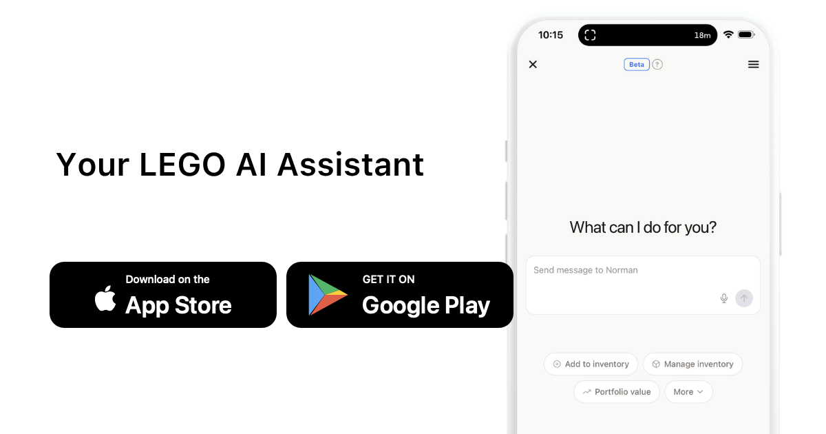 Your LEGO AI Assistant with brick'em app download buttons