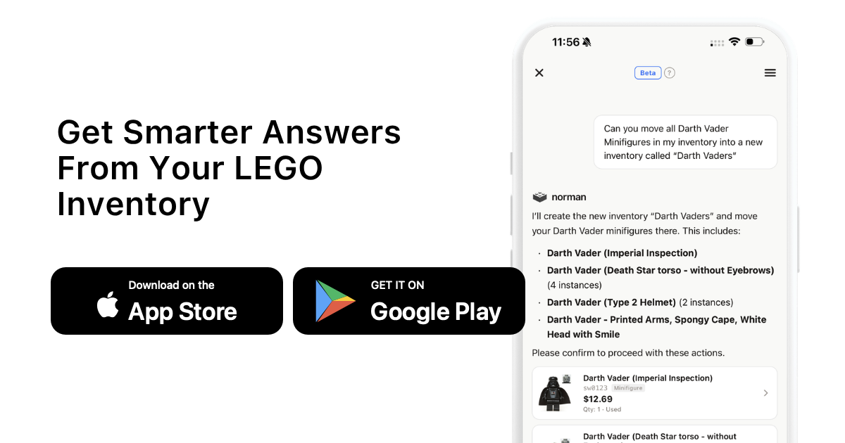 Get Smarter Answers From Your LEGO Inventory with brick'em app download buttons