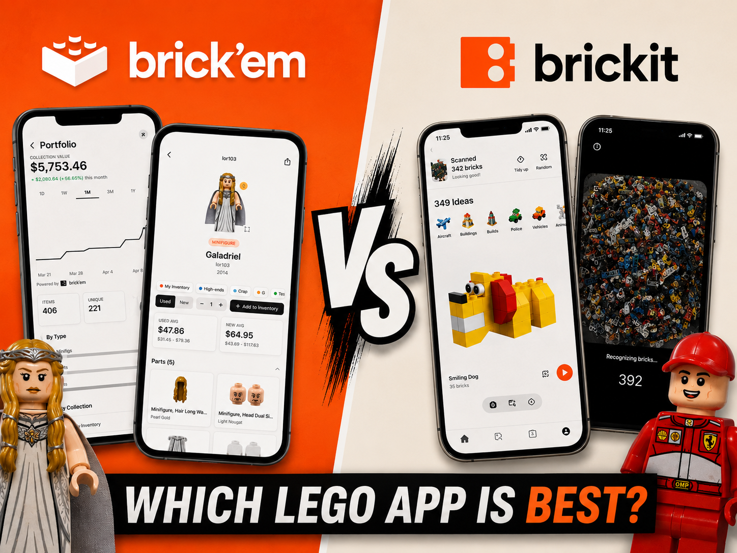 Brickit vs brick'em side-by-side comparison showing both LEGO scanning apps